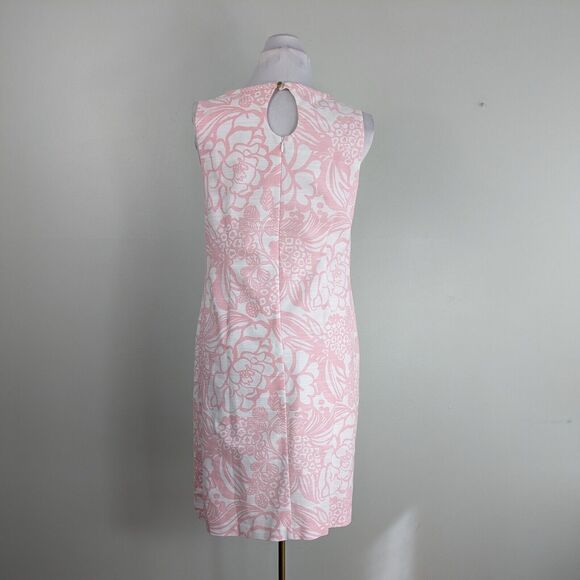 Talbots Dress 10 Pink Sleeveless Floral Sheath Short Mini White Easter Shower - Picture 2 of 11